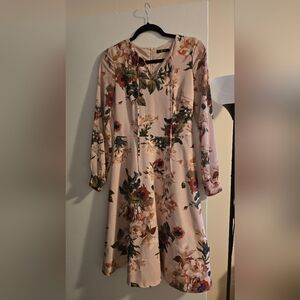 Floral Blush Drawstring Neck Dress